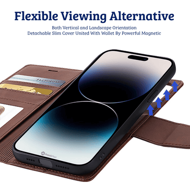 iPhone 15 Magnetic Flip Wallet Case Cover with Drop-Resistant PU Leather, Multiple Card Holder Slots & Secure Front Screen Cover - Black